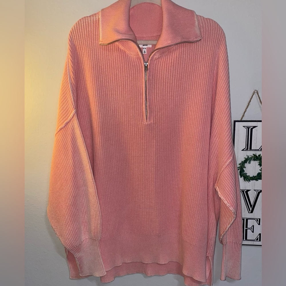 aerie Pink Quarter-Zip Knit Sweater XL NWT 100% cotton